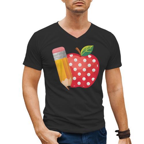 Back To School Pencil And Apple Teacher Student Men's V-Neck T-Shirt - teacherstshirts.com