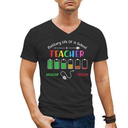 Battery Life Of A School Teacher Monday To Friday For Men Women Men's V-Neck T-Shirt - teacherstshirts.com AU