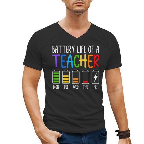 Battery Life Of A Teacher School Teacher Appreciation Men's V-Neck T-Shirt - teacherstshirts.com UK