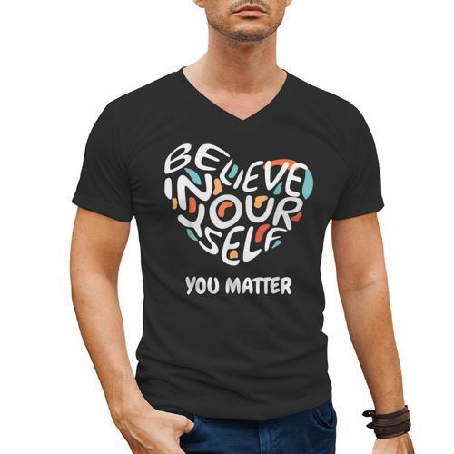 Believe In Yourself YOU MATTER Teachers Big Heart Men's V-Neck T-Shirt - teacherstshirts.com