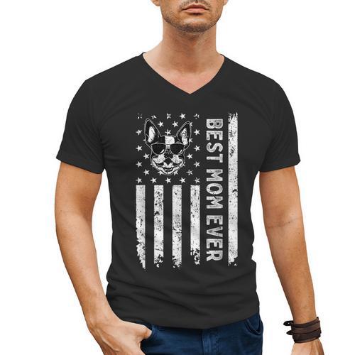 Best Boston Terrier Dog Mom Ever USA Flag For Men Women Kids Men's V-Neck T-Shirt - Bostonterriersmerch.com