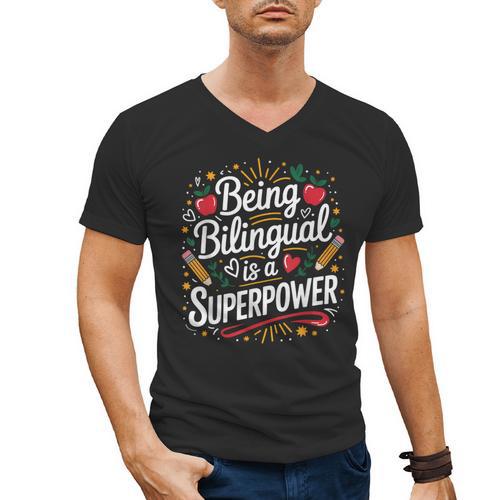 Being Bilingual Is A Superpower ESL Teacher School Men's V-Neck T-Shirt - teacherstshirts.com UK