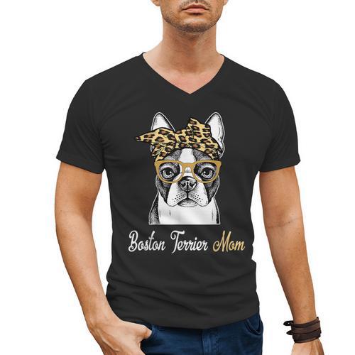 Birthday And Mother's Day -Boston Terrier Mom Men's V-Neck T-Shirt - Bostonterriersmerch.com