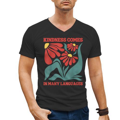 Boho Flower ESL Teacher Kindness Comes In Many Languages Men's V-Neck T-Shirt - teacherstshirts.com AU