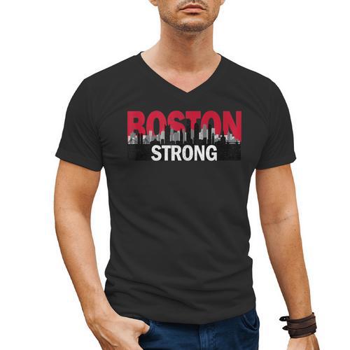 Boston Strong Logo Vintage Boston City Skyline Men's V-Neck T-Shirt - Bostonterriersmerch.com