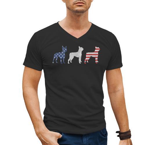 Boston Terrier 4th Of July Dog Patriotic USA Flag Man Woman Men's V-Neck T-Shirt - Bostonterriersmerch.com