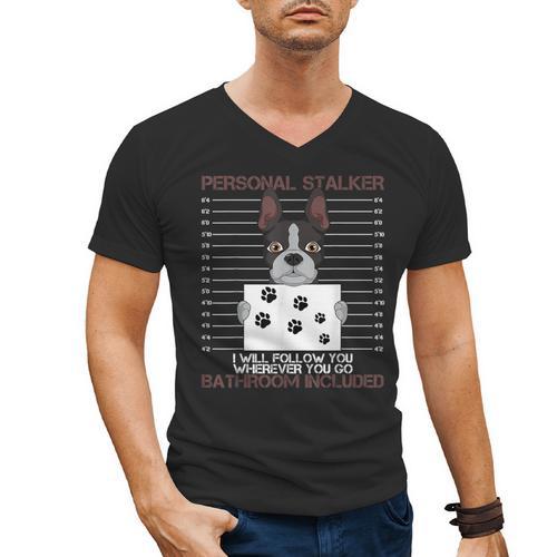 Boston Terrier American Gentleman Personal Stalker Dog Lover Men's V-Neck T-Shirt - Bostonterriersmerch.com CA