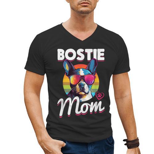 Boston Terrier Bostie Dog Breed Pet Bostie Mom Men's V-Neck T-Shirt - Bostonterriersmerch.com