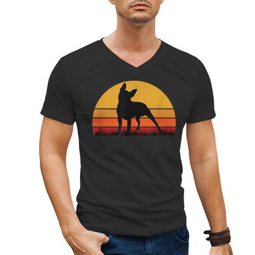 Boston Terrier Bostie Sunset Retro Dog Pet Mom Dad Men's V-Neck T-Shirt - Bostonterriersmerch.com