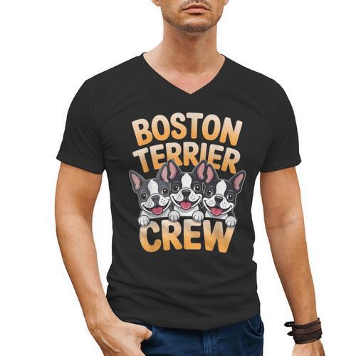Boston Terrier Crew Cartoon For Dog Owner Pet Boston Terrier Men's V-Neck T-Shirt - Bostonterriersmerch.com AU