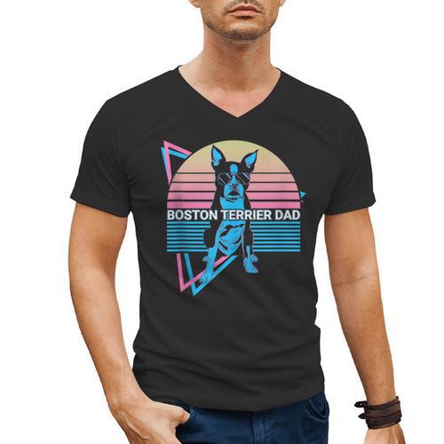 Boston Terrier Dad Retro Men's V-Neck T-Shirt - Bostonterriersmerch.com