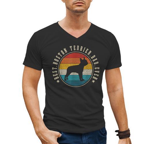 Boston Terrier Dad Retro Vintage Dog Bostie Dad Men Men's V-Neck T-Shirt - Bostonterriersmerch.com