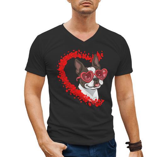 Boston Terrier Dog Mom Dad Valentine’s Day Pet Lover For Men Women Kids Men's V-Neck T-Shirt - Bostonterriersmerch.com