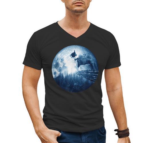 Boston Terrier Dog Moon Dog Mom Dad Women Men Dog Lovers Men's V-Neck T-Shirt - Bostonterriersmerch.com