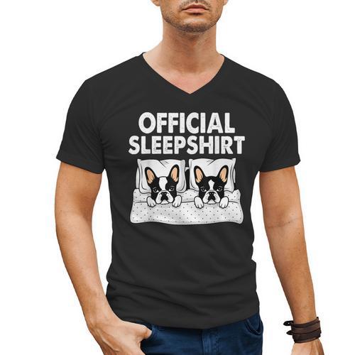 Boston Terrier Dog Official Sleep Pajamas Nightgown Men's V-Neck T-Shirt - Bostonterriersmerch.com