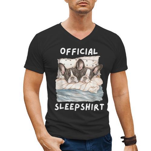 Boston Terrier Dog Official Sleepshirt Pajamas Nightgown Men Women Girls Kids Men's V-Neck T-Shirt - Bostonterriersmerch.com