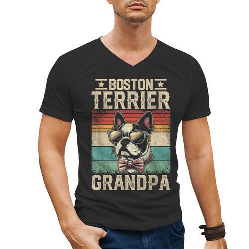 Boston Terrier Grandpa Dog Lover Father's Day Men's V-Neck T-Shirt - Bostonterriersmerch.com UK