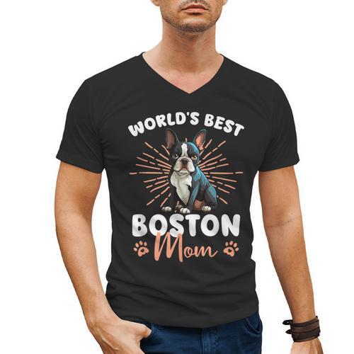 Boston Terrier Groovy World's Best Boston Mom Men's V-Neck T-Shirt - Bostonterriersmerch.com