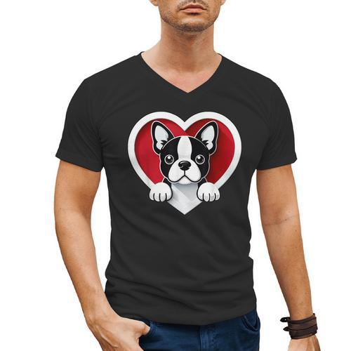 Boston Terrier Heart Cute Puppy Lover Or Dog Owner Men's V-Neck T-Shirt - Bostonterriersmerch.com