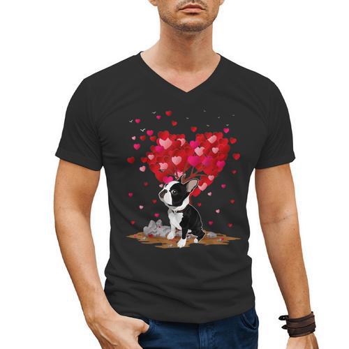 Boston Terrier Lover Heart Shape Boston Terrier Valentine Men's V-Neck T-Shirt - Bostonterriersmerch.com