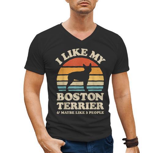 I Like My Boston Terrier And Maybe Like 3 People Dog Lover Men's V-Neck T-Shirt - Bostonterriersmerch.com