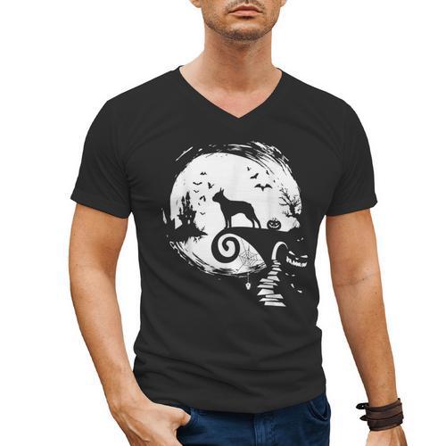 Boston Terrier And Moon Halloween Costume Dog Lover Men's V-Neck T-Shirt - Bostonterriersmerch.com