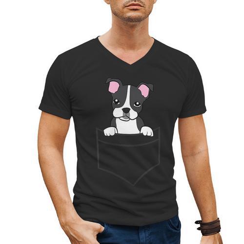 Boston Terrier In The Pocket Cute Pocket Boston Terrier Men's V-Neck T-Shirt - Bostonterriersmerch.com