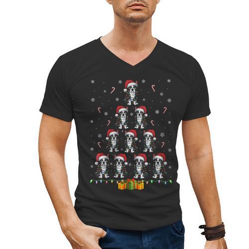 Boston Terrier Santa Hat Xmas Light Men Women Christmas Tree Men's V-Neck T-Shirt - Bostonterriersmerch.com