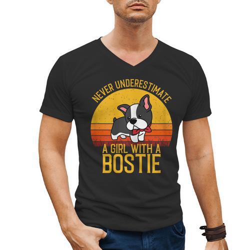 Boston Terrier Never Underestimate a Girl With a Bostie Men's V-Neck T-Shirt - Bostonterriersmerch.com