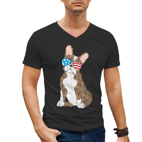 Brindle Boston Terrier Dog Patriotic Shirt USA Flag Men's V-Neck T-Shirt - Bostonterriersmerch.com