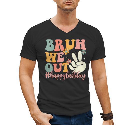 Bruh We Out Teacher Retro Last Day Of School Boys Girls Kids Men's V-Neck T-Shirt - teacherstshirts.com DE