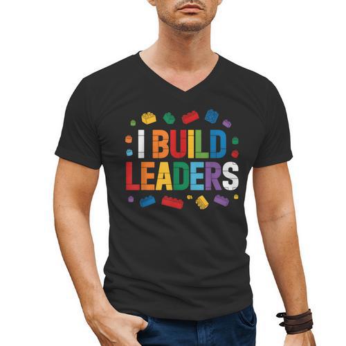 I Build Leaders Bricks Building Blocks Teacher Brick Builder Men's V-Neck T-Shirt - teacherstshirts.com DE