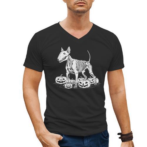 Bull Terrier Skeleton Birthday Halloween Kids Men's V-Neck T-Shirt - Bostonterriersmerch.com