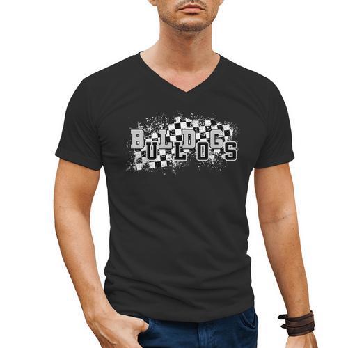 Bulldogs School Spirit Bulldog Pride Checkered Teacher Men's V-Neck T-Shirt - teacherstshirts.com DE