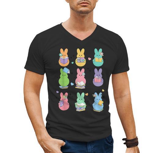 Bunny Reading Books Easter Day Librarian Teacher Book Men's V-Neck T-Shirt - teacherstshirts.com
