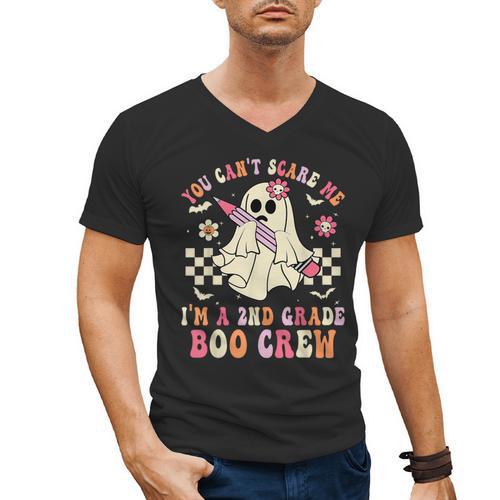 You Can't Scare Me Im A 2nd-Grade Boo Crew Teacher Halloween Men's V-Neck T-Shirt - teacherstshirts.com UK