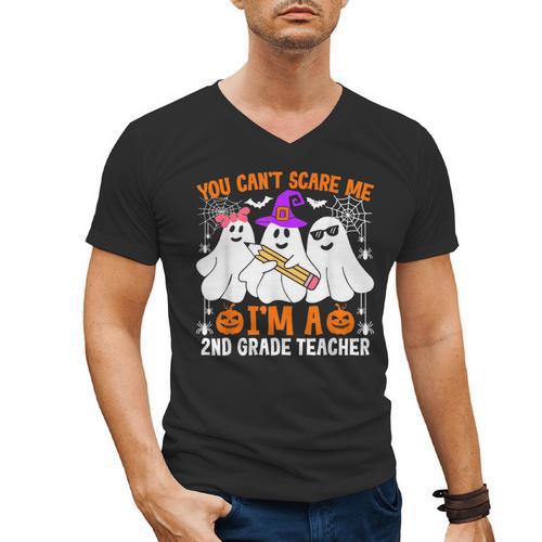 You Can't Scare Me I'm A 2nd Grade Teacher Halloween Men's V-Neck T-Shirt - teacherstshirts.com