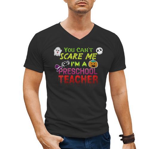 You Can't Scare Me I'm A Preschool Teacher Halloween Men's V-Neck T-Shirt - teacherstshirts.com