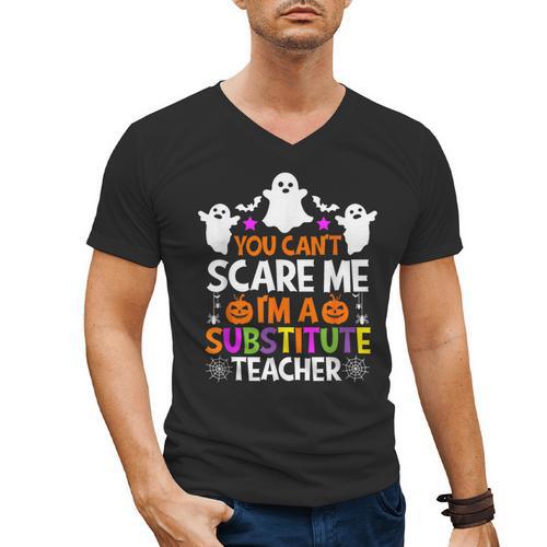 You Can't Scare Me I'm A Substitute Teacher Shirt Halloween Men's V-Neck T-Shirt - teacherstshirts.com AU