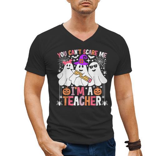 You Can't Scare Me I'm A Teacher Halloween Men's V-Neck T-Shirt - teacherstshirts.com