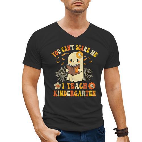 You Can't Scare Me I Teach Kindergarten Halloween Teacher Men's V-Neck T-Shirt - teacherstshirts.com AU