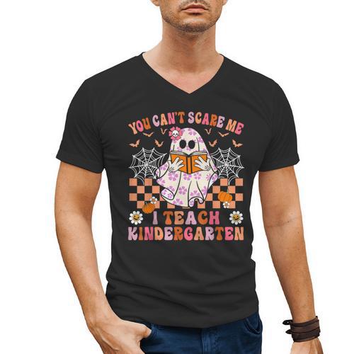 You Cant Scare Me I Teach Kindergarten Teacher Halloween Men's V-Neck T-Shirt - teacherstshirts.com CA