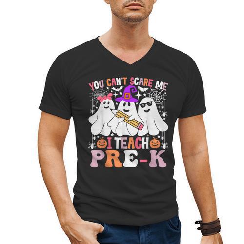 You Can't Scare Me I Teach Pre-k Halloween Teacher Men's V-Neck T-Shirt - teacherstshirts.com