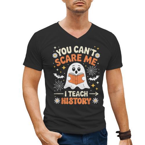 You Can't Scare Me I Teach History Retro Teacher Halloween Men's V-Neck T-Shirt - teacherstshirts.com