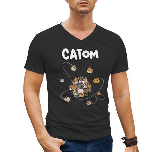 Catom Science Teacher Chemistry Lover Physics School Cat Men's V-Neck T-Shirt - teacherstshirts.com UK