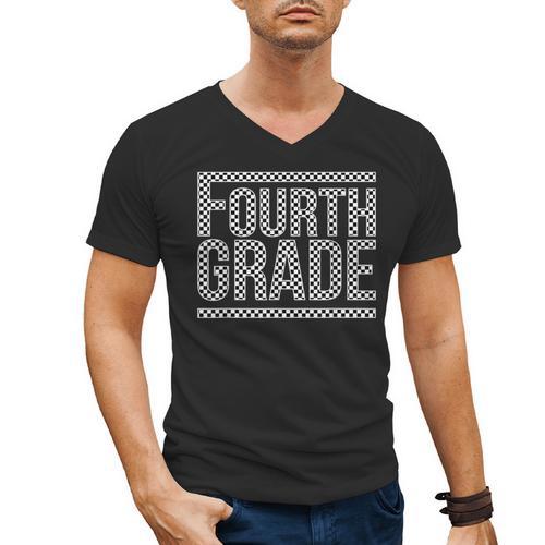 Checkered Fourth Grade Teacher Team Crew Back To School Men's V-Neck T-Shirt - teacherstshirts.com AU