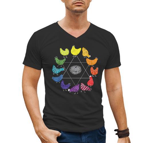 Chicken Themed Color Wheel Educational Art Teacher Artist Men Women Girls Kids Men's V-Neck T-Shirt - teacherstshirts.com