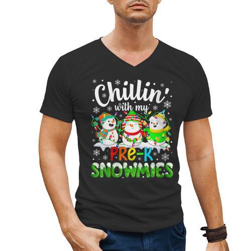 Chillin With My Pre-K Snowmies Christmas Teacher Xmas Men's V-Neck T-Shirt - teacherstshirts.com DE