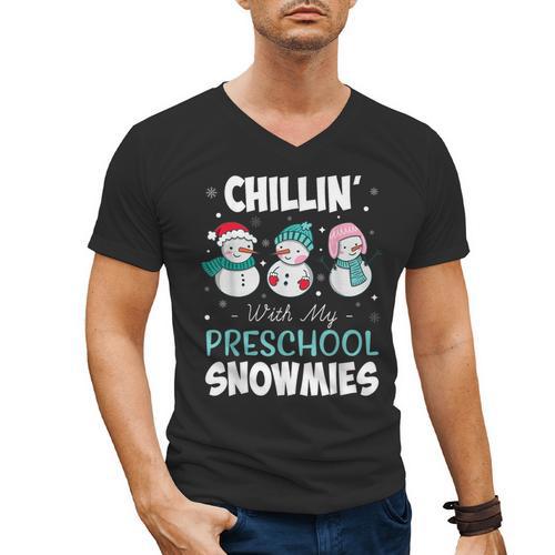 Chillin' With My Preschool Snowmies Teacher Christmas Men Women Kids Men's V-Neck T-Shirt - teacherstshirts.com DE