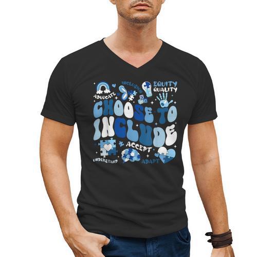 Choose To Include Inclusion Matters Autism Awareness Teacher Men's V-Neck T-Shirt - teacherstshirts.com CA